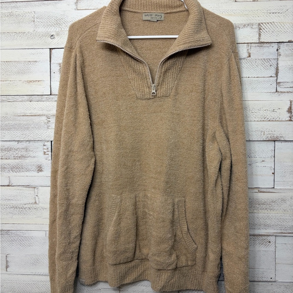 Barefoot Dreams CozyChic lite XL tan brown quarter zip half zip jacket sweater